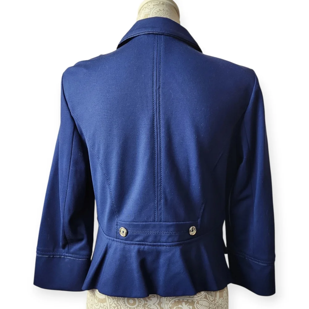 WHBM Blazer Womens Navy Nautical Beach Work Casual Stretch Coastal Blue Size 8